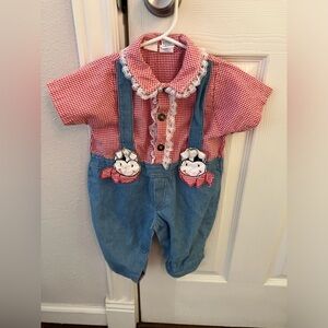 Vintage cow farmer baby romper 3-6 months